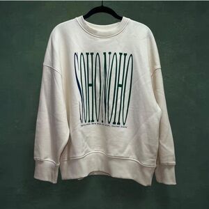 NWT Zara Cream SOHO NOHO Graphic Crewneck Sweater